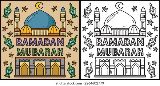 Ramadan Mubarak Coloring Page Colored Illustration