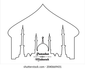 Ramadan Mubarak. Continuous line drawing