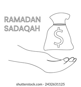 Ramadan Mubarak continuous one line art drawing vector design and illustration