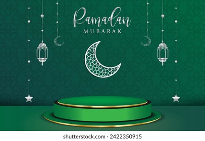 ramadan mubarak copy space 3d podium for product sale with abstract gradient green background design