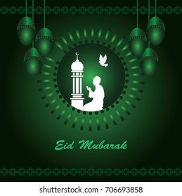Ramadan Mubarak with creative Mosque Silhouette and light, Islamic, Muslim Religion, vector Greeting