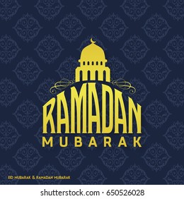 Ramadan Mubarak Creative typography having Masjid on a blue Pattern Background