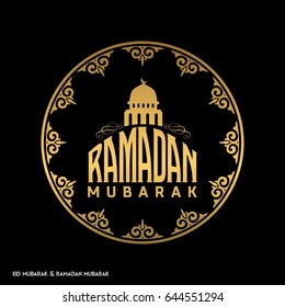 Ramadan Mubarak Creative typography in an Islamic Circular Design on a Black Background