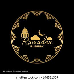 Ramadan Mubarak Creative typography in an Islamic Circular Design on a Black Background