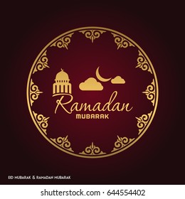 Ramadan Mubarak Creative typography in an Islamic Circular Design on a Red Background