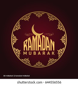 Ramadan Mubarak Creative typography in an Islamic Circular Design on a Red Background