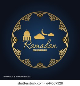 Ramadan Mubarak Creative typography in an Islamic Circular Design on a Blue Background