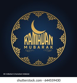 Ramadan Mubarak Creative typography in an Islamic Circular Design on a Blue Background
