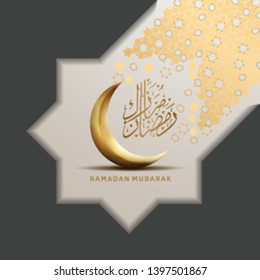 Ramadan Mubarak with crescent moon and calligraphy black background for banner, poster, greeting card and invitation card Holy Ramadan celebration