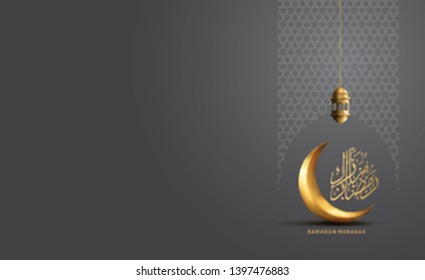 Ramadan Mubarak with crescent moon, lantern and calligraphy black background for banner, poster, greeting card and invitation card Holy Ramadan celebration