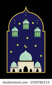 Ramadan Mubarak design for greeting cards and posters. mosque and lantern, vector illustration design.