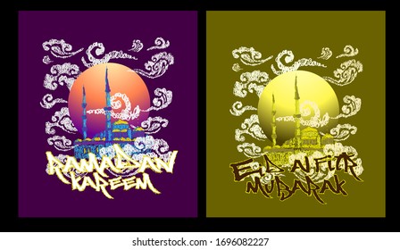 ramadan mubarak und eid al fitr mubarak Template hintergrund gesetzt für mit scrible art