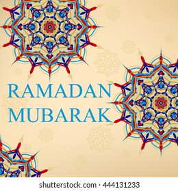 Ramadan Mubarak. Eid Mubarak greeting card for the Muslim holiday. Postcard with traditional decorative ornament.