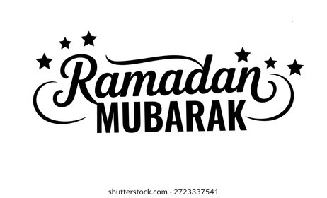 Ramadan mubarak elegant islamic calligraphy typography with decorative stars in black on white background religious greeting design for poster banner and social media
