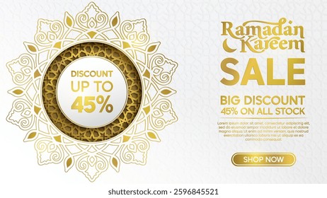 Ramadan Mubarak Flash Sale Web Banner with Flower Geometric Pattern