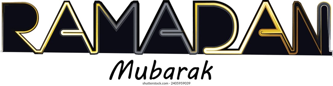 Ramadan Mubarak Font With Illuminated Lanterns Hang And Silhouette Mosque On Islamic Pattern Background
