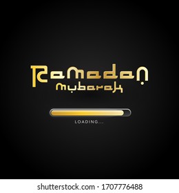 Ramadan Mubarak golden typography with progress loading bar on black background