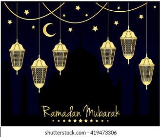 Ramadan Mubarak Greeting card or background. vector illustration.