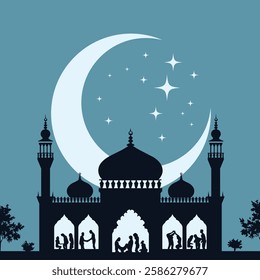 Ramadan Mubarak greeting card featuring decorative lanterns and a crescent moon, symbolizing the holy month.
