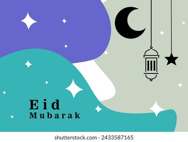 Ramadan Mubarak greeting card with pop art design. stars, moon, and lanterns