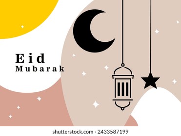 Ramadan Mubarak greeting card with pop art design. stars, moon, and lanterns