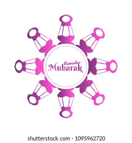Ramadan Mubarak greeting template islamic and arabic lantern vector illustration