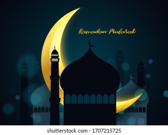 Ramadan Mubarak Greeting Vector Elegant Background with Moon, Stars, lantern for banner, Flyer, social media, print, poster, web.