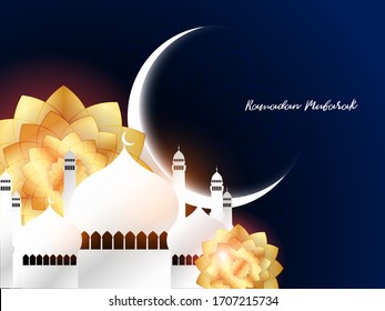 Ramadan Mubarak Greeting Vector Elegant Background with Moon, Stars, lantern for banner, Flyer, social media, print, poster, web.