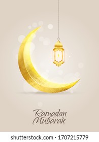 Ramadan Mubarak Greeting Vector Elegant Background with Moon, Stars, lantern for banner, Flyer, social media, print, poster, web.