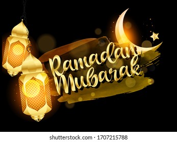 Ramadan Mubarak Greeting Vector Elegant Background with Moon, Stars, lantern for banner, Flyer, social media, print, poster, web.