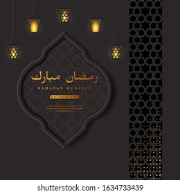 Ramadan Mubarak greetings vector design with lanterns in dark night background. Vector illustration.