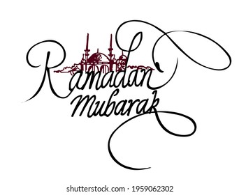 Ramadan mubarak hand calligraphy  design and background mosque,card and banner