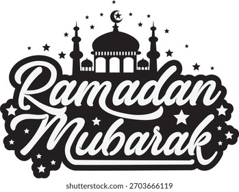 Caligrafía de texto manuscrita de Ramadán Mubarak. Ilustración vectorial. Ideal para diseños de Anuncio, tarjetas de felicitación, invitaciones, etc.