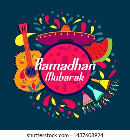 ramadan mubarak has mean muslim event, beautiful greeting card background or banner with colorful summer theme. design illustration