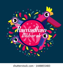 ramadan mubarak has mean muslim event, beautiful greeting card background or banner withcolorful bird theme. design illustration