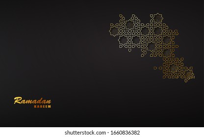 Ramadan Mubarak holiday design with decorated traditional islamic pattern , black background. Vector illustration.