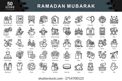 El conjunto de iconos de Ramadán Mubarak refleja la devoción espiritual y las tradiciones culturales del mes sagrado, perfecto para diseños basados en la fe, contenido educativo y campañas festivas.