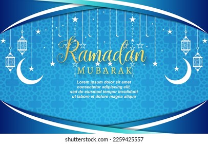 ramadan mubarak illustration with beautiful luxury islamic ornament and abstract gradient blue and white background design