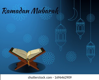 Ramadan Mubarak illustration. quran and prayer beads illustration.vector illustration