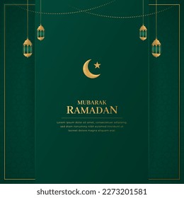 Ramadan Mubarak Islamic Arabic Green Luxury Background with Geometric pattern and Lanterns