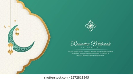 Ramadan Mubarak Islamic Arabic Ornamental Pattern Green Background With Arabic Style Lanterns and Ornament