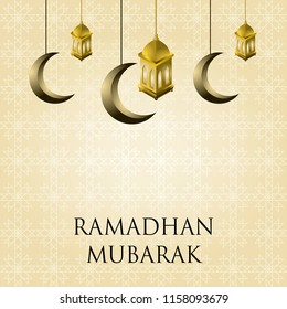 Ramadan Mubarak islamic design crescent moon and hanging lamp