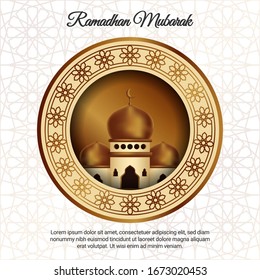 Diseño islámico Ramadán Mubarak luna creciente y silueta de cúpula de mezquita con estampado árabe