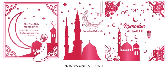 Ramadan Mubarak Islamisches Design Halbmond. Übersetzung Gesegnet Ramadan.  Ramadan Mubarak Großes Set Design, Vektordesign. 