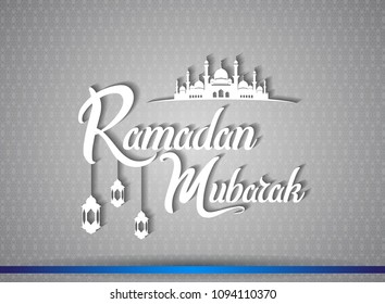 Ramadan Mubarak islamic design with white mosque silhouette. vector illustration for banner,logo, and template ramadan event