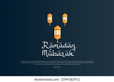 Ramadan Mubarak Islamic festival background banner with vector Islamic lanterns