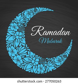 Ramadan Mubarak islamic greeting background with floral crescent moon. Vector design