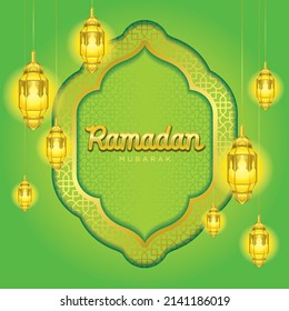 Ramadan Mubarak. Islamic greeting card template design.