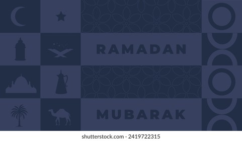 Ramadan mubarak. Islamic greeting card template with ramadan for wallpaper design. Poster, media banner.