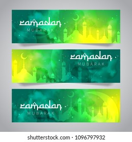 Ramadan Mubarak Islamic Greeting of Holy Month Banner Template	
